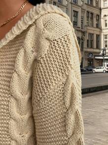 Calvaya Damen Große Größen Lässige offene Kapuzen-Strickjacke mit einfarbigem, dickem Strick für Herbst/Winter - Khaki - Übersicht 6