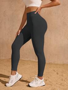 Easithlete 男士纯色高腰简约无缝弹力运动紧身裤 - 深灰色 - 查看 3