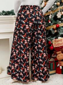 SHEIN LUNE Fall Outfits,Plus Size Women's Boots & Snowflakes Print Loose Long Pants, ,Casual Everyday Wear, New Years Women Outfit Holiday Outfit - Multicolor - View 2