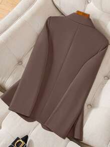 SHEIN Clasi Autumn Minimalist Notched Neck Long Sleeve Tie Front Jacket - Brown - View 2