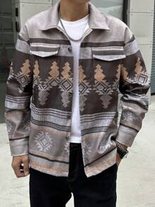 Manfinity Homme Cappotto vintage con stampa geometrica e bottoni anteriori per uomo, soprabito casual colorato da indossare in autunno, regalo adatto per amici, mariti e fidanzati