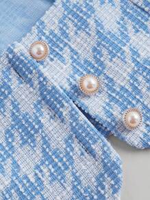 SHEIN MOD 配背心的拼色长袖衬衫裙、学院风、两件套服装、自由打底裙、舞会礼服、教师礼服、办公室服装、返校节礼服、返校礼服、商务休闲女装 - 藍色 - 查看 9