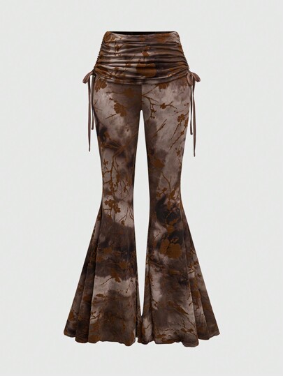 Fairycore Fairy Style Fleece Tie Bow Ruffle Flared Pants, Elastic Women Trousers For Autumn/Winter