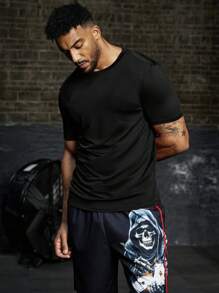 Manfinity Sport Corelite Áo thun thể thao tay ngắn cổ tròn thoáng khí màu trơn mùa hè phong cách bạn trai dành cho nam - màu đen - Xem 3