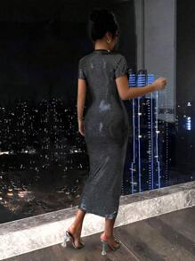 Chiquease 女士优雅闪亮派对性感连衣裙 - 黑色 - 查看 2