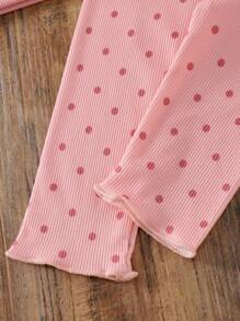 女婴粉色套头衫套装，大蝴蝶结圆领长袖上衣搭配圆点破洞裤，秋季甜美可爱时尚装扮 - 粉色 - 查看 8