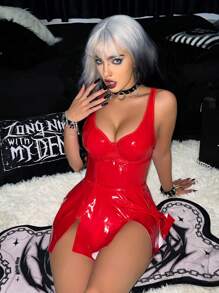 1 件女士腰部收紧无袖性感吊带裙，夏季 - 紅色 - 查看 1