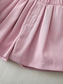 SHEIN Bộ 3 món/Bộ trang phục thời trang mới cho bé gái, Áo crop top cổ bèo nhún sang trọng thanh lịch phong cách Hàn Quốc, Áo sơ mi có dây đeo, Váy cạp cao, Áo khoác thể thao giản dị thời trang, Bộ quần áo dễ thương ngọt ngào - Hồng - Xem 8