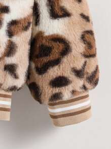SHEIN Young Girl Cute Elegant Sweet Fashion Leopard Fluffy Jacket, Suitable For Autumn/Winter, Daily Wear, Parties, Festivals, Outings, School