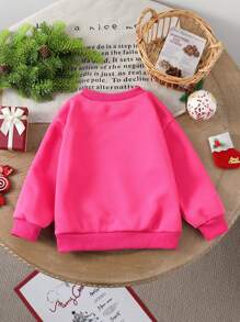 SHEIN Pull à col rond, épaules dénudées, avec nœud de Père Noël, rose fuchsia, style Y2K mignon et amusant, adapté aux fêtes de Noël et aux réunions familiales - Rose vif - Voir 2