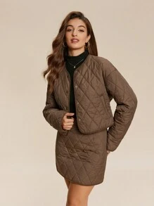 Chiquease Women Solid Color Drop Shoulder Long Sleeve Short Casual Padded Padded Coat, Winter Clothes Fall Cloth For Women