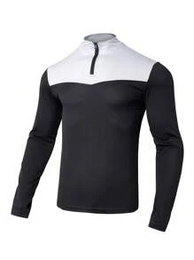 Manfinity Sport Corelite Áo khoác thể thao nam tay dài cổ đứng phối màu kiểu bạn trai, khóa kéo nửa bên, áo khoác thể thao - Nhiều màu - Xem 1