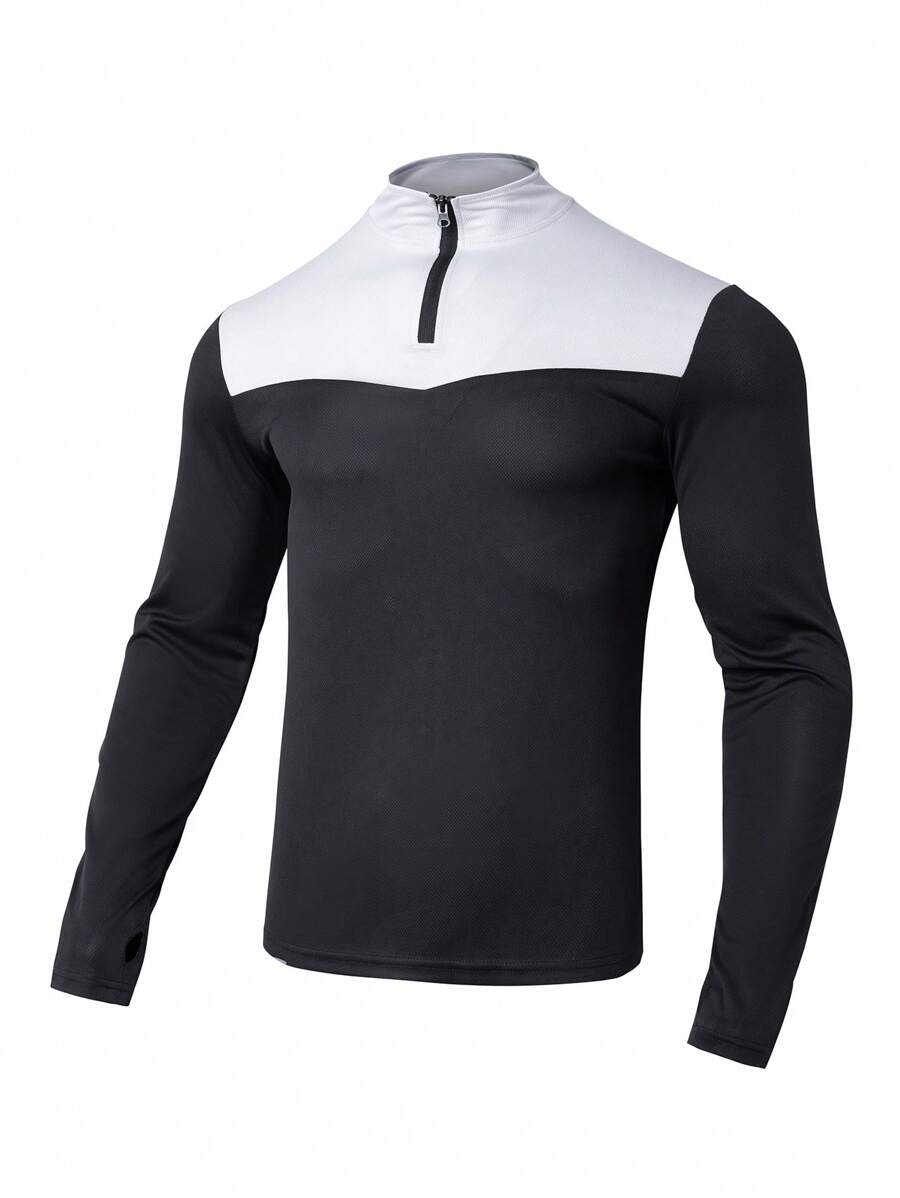 Manfinity Sport Corelite Áo khoác thể thao nam tay dài cổ đứng phối màu kiểu bạn trai, khóa kéo nửa bên, áo khoác thể thao - Nhiều màu - Xem 1