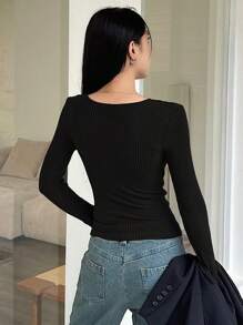 DAZY Women Casual Solid Color Warm Thermal Lined Crossover T-Shirt, Autumn