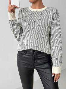 Chiquease Women Casual Everyday Boat Pattern Crew Neck Sweater, Autumn/Winter