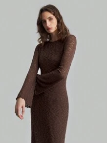 Ontre 2025 春季新款女装，舒适针织面料露背可调节肩带连衣裙，咖啡色休闲度假/返校长裙 - 咖啡棕 - 查看 11