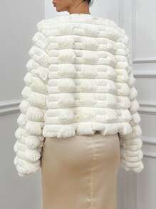 SHEIN Cottnline Texture Rabbit Faux Fur Mini Jacket - White - View 2