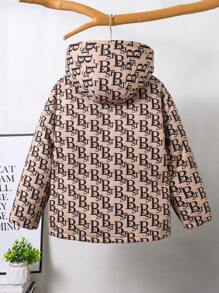 SHEIN Leap Crew 儿童青少年男孩休闲拼布印花连帽拉链加厚保暖长袖夹克派克大衣，冬季 - 彩色 - 查看 2