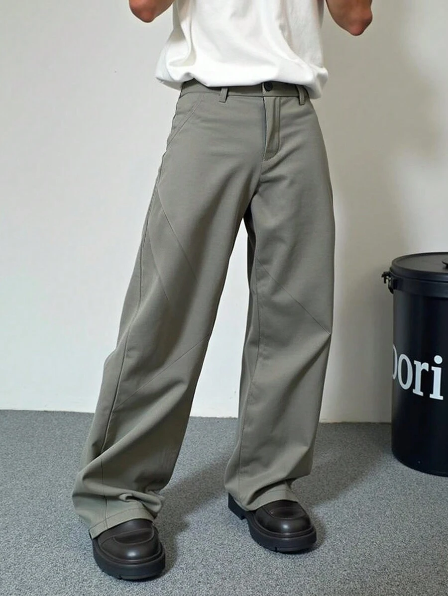 Claim Dot Men's Solid Color Pocket Wide Leg Loose Casual Suit Pants - Dark Grey - View 1