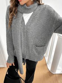 SHEIN Frenchy Cárdigan casual de mujer de unicolor, manga larga con caída en los hombros y bolsillos dobles, para otoño/invierno