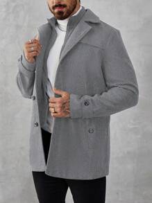 Manfinity Mode Men's Long Sleeve Solid Color Zip Front Casual Loose Grey Overcoat, Autumn, Men Outerwear, Old Money - Light Grey - View 7