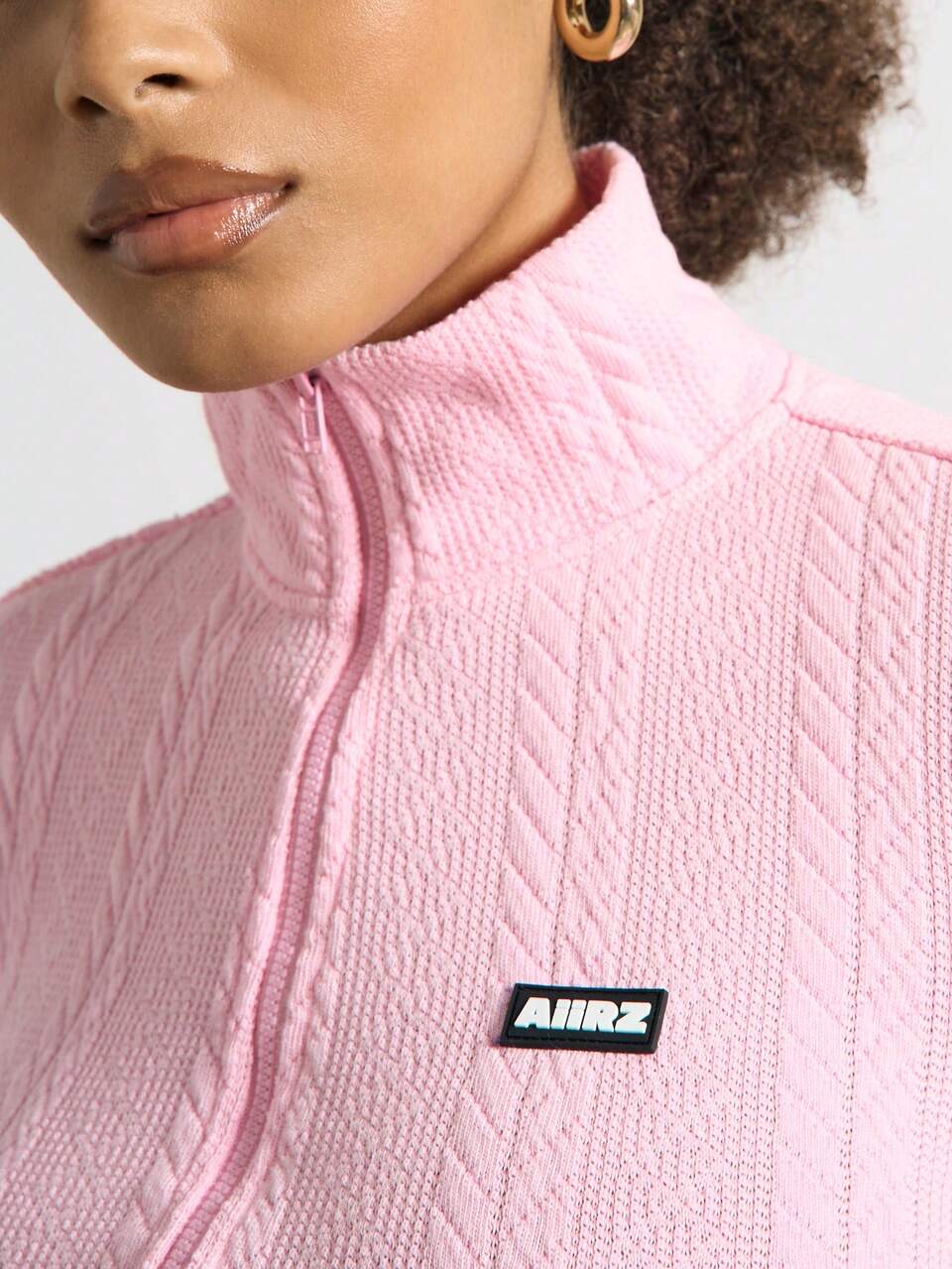 AiiRZ Cable Knit High Neck Zip Through Long Sleeves Fitted Unitard
