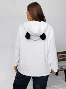 SHEIN Essnce 大码女式毛绒连帽衫、可爱熊猫连帽衫、毛绒家居服可爱上衣、圣诞女装内外装、毛绒上衣冬季女装