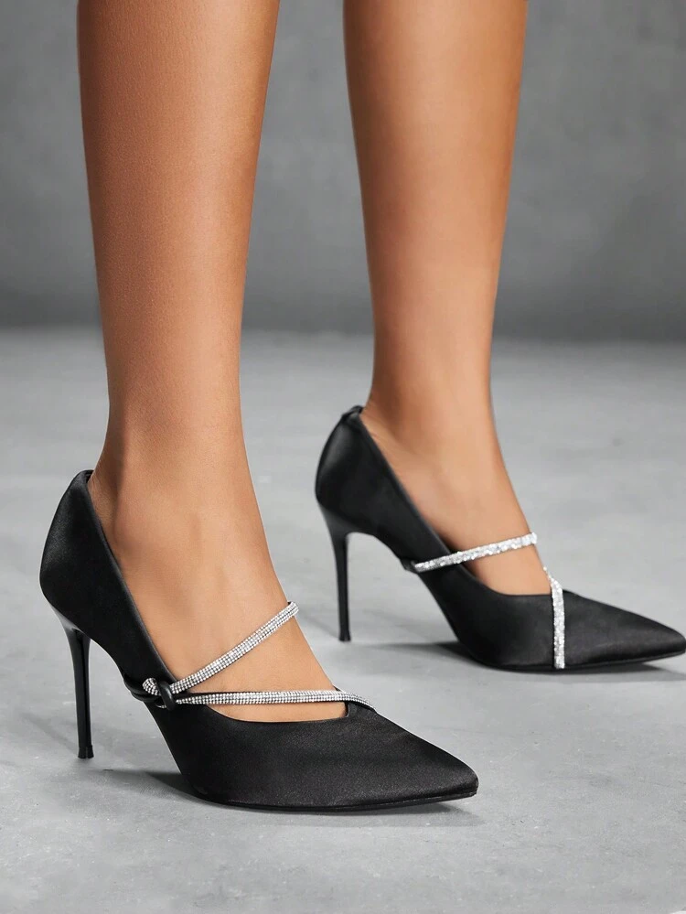 CUCCOO SZL Pointed Toe High Heel Women Shoes, Fashion Rhinestone Decor Pointy Toe Pumps