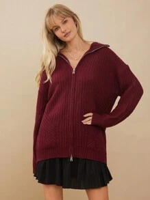 WESTFADE 圣诞毛衣 双拉链 长款 落肩 前拉链 长袖 开衫