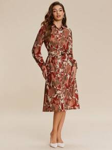 Chiquease Women Floral Print Button Front Shirt Dress, Elegant Autumn Dress
