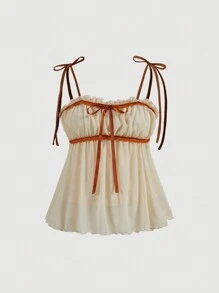 SHEIN MOD Women Bow Decor Pleated Camisole Tank Top