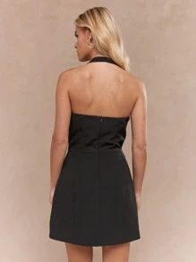 MISSGUIDED Tailored Halter Bandeau Neck Backless Side Slit Mini Dress - Black - View 2