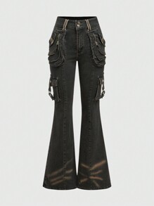 archive SCHLÜSSEL black flare denim y2k Women's Baggy Flare Jeans Harajuku Y2k 90s Aesthetic