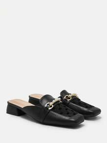 CUCCOO BIZCHIC 女士金属装饰简约粗跟休闲平底鞋黑色适合圣诞节和新年假期氛围秋冬季 - 黑色 - 查看 6