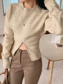 DAZY 女式超大荷叶边下摆长袖花卉雪纺毛衣秋季