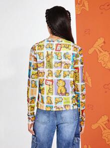GARFIELD | SHEIN Women Casual Cartoon Comic Frame Long Sleeves UnderShirt - Multicolor - View 2