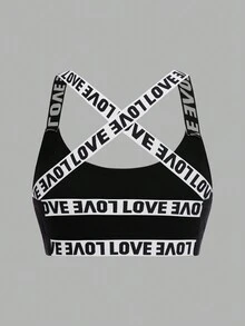 SHEIN Bộ 4 áo ngực không gọng có đệm trang trí chữ cái đơn giản và thoải mái cho bé gái tuổi teen kèm quần lót mềm mại - Đen và trắng - Xem 9