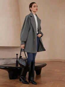 Aveloria Modichic 女式纯色休闲通勤风格秋季双排扣夹克 - 灰色 - 查看 3