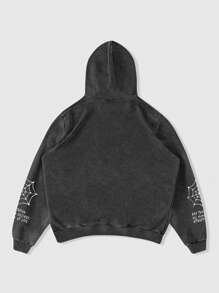 ROMWE MEN Goth Sudadera con capucha de manga larga con estampado de calavera y letras para hombres