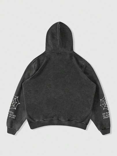 Goth Sudadera con capucha de manga larga con estampado de calavera y letras para hombres