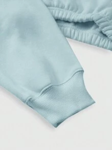 SHEIN BASICS 运动舒适羊毛纯色落肩短款运动衫 - 淺藍色 - 查看 5