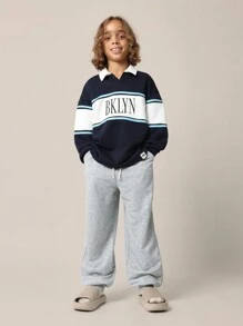 SUMWON Conjunto de 2 piezas con sudadera tipo polo y pantalón jogger de ajuste relajado regular para niños preadolescentes
