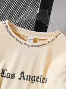 SHEIN Explorewe Street Fashion Teenager Boys Crew Neck Letter Graphic Pullover Knitted T-Shirt - Apricot - View 4