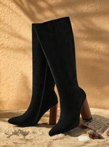 Styleloop Botas over-the-knee de tacón grueso y punta afilada en color negro para mujer, versátiles y clásicas para ir a trabajar, citas, fiestas y vacaciones - Negro - Ver 2