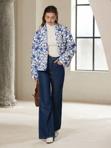 Aveloria Vintage Floral Print V-Neck Oversized Long Sleeve Women Padded Padded Coat Clothes Winter Fall Cloth For Women - Multicolor - View 5