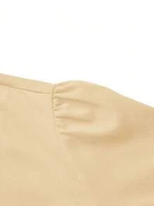 SHEIN Clasi Plus Size Women Elegant Solid Color Shawl Neck Puff Sleeve Pleated Hem Midi Dress With Belt