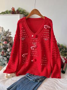 SHEIN Frenchy 大码女式圣诞精神针织毛衣，红色，温暖，舒适，时尚百搭，秋冬