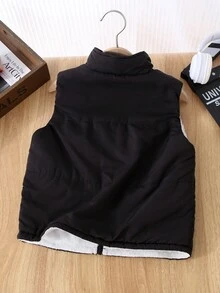 SHEIN 1 件年轻男孩休闲、简约、时尚、实用、百搭、透气、舒适立领背心，带保暖内衬，适合日常生活、学校、旅行、运动、秋冬季节 - 黑色 - 查看 8