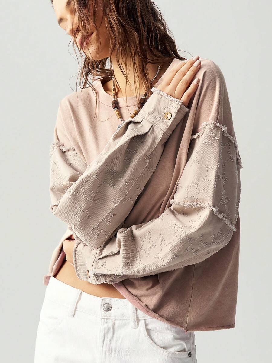 Bohemela Women's Casual Solid Color Crew Neck Dropped Shoulder Long Sleeve Loose Fit Sweatshirt - Multicolor - View 1