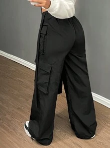 Slaydiva 2024 Herfst/Winter Nieuwe Aankomst Casual Streetwear Cargo Broek, V-vormige Tailleband Met Dubbele Zakken Wijde Broek